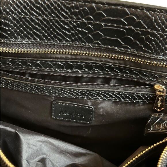 NWOT Neiman Marcus Brand Black Faux Leather Crocodile Pattern Bag - Picture 8 of 15